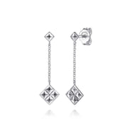 Sterling Silver Linear Pyramid and Chain Drop Earrings