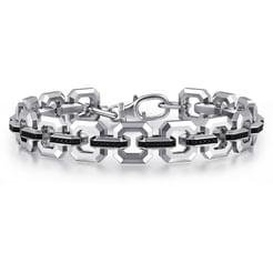 Sterling Silver Men's Link Chain Tennis Bracelet with Black Spinel Connectors