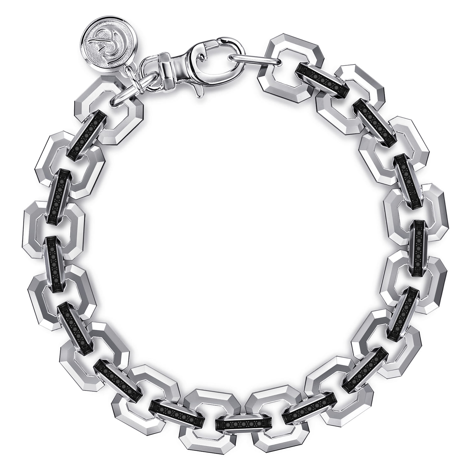 Sterling Silver Men's Link Chain Tennis Bracelet with Black Spinel Connectors - Shot 3