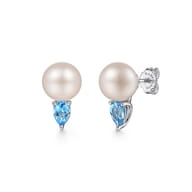 Sterling Silver Mother of Pearl and Blue Topaz Stud Earrings