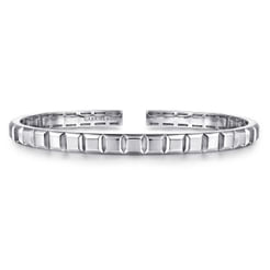 Sterling Silver Open Cuff Angular Cuts Square Bangle