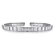 Sterling Silver Open Cuff Angular Cuts Square Bangle