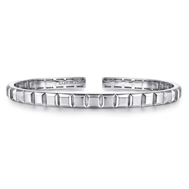 Sterling Silver Open Cuff Angular Cuts Square Bangle - Shot 1