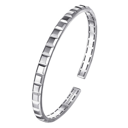 Sterling Silver Open Cuff Angular Cuts Square Bangle