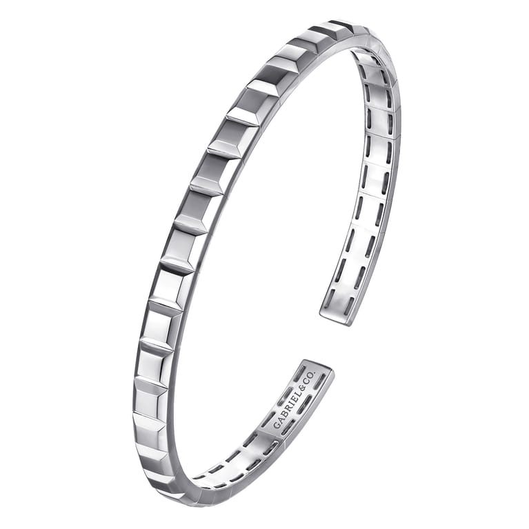 Sterling Silver Open Cuff Angular Cuts Square Bangle - Shot 2