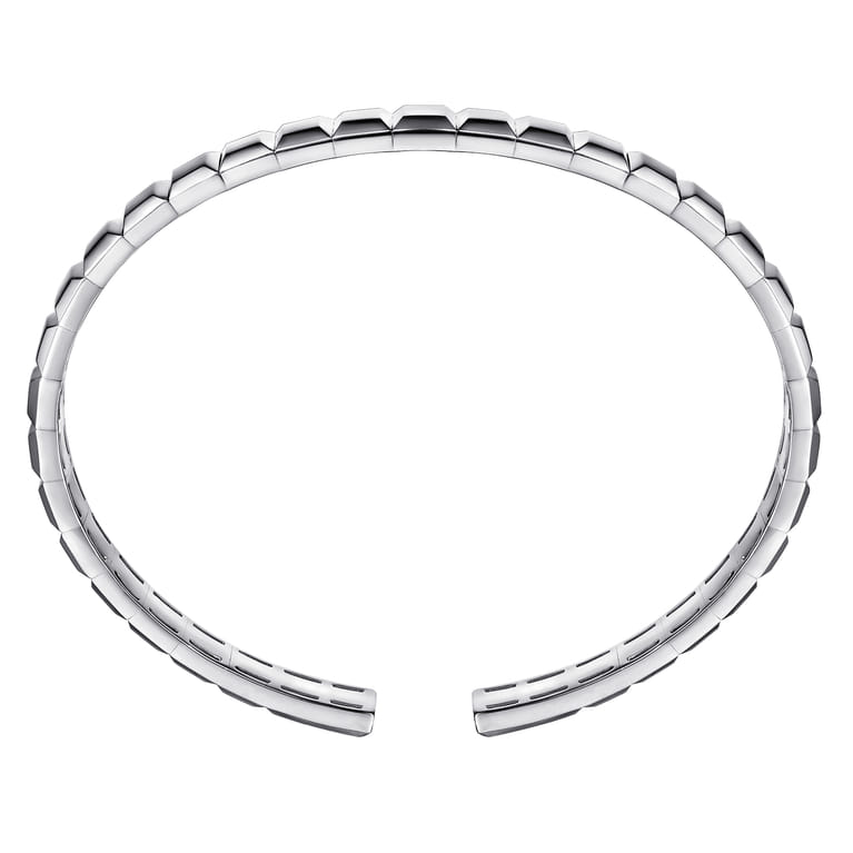 Sterling Silver Open Cuff Angular Cuts Square Bangle - Shot 3