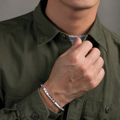 Sterling Silver Open Cuff Angular Cuts Square Bangle