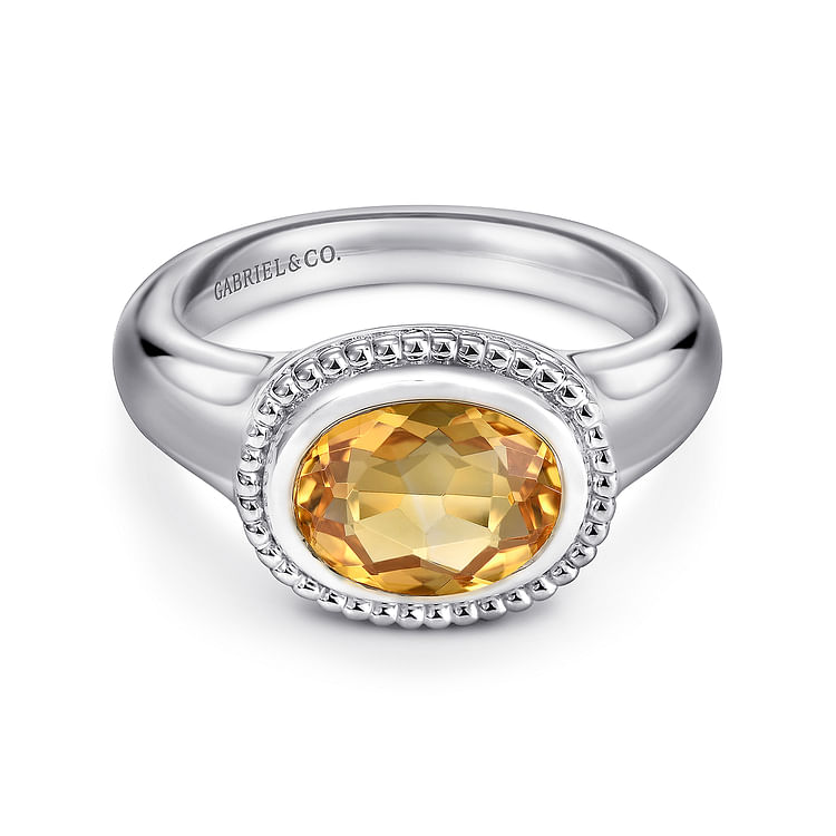 Sterling Silver Oval Citrine Ring