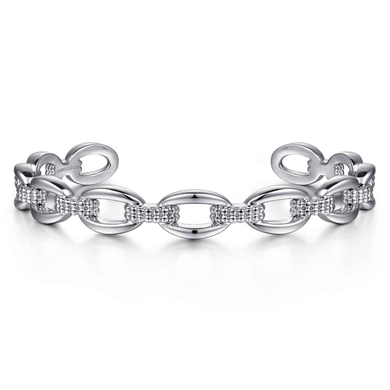 Sterling Silver Oval Link Cuff Bangle - Shot 1