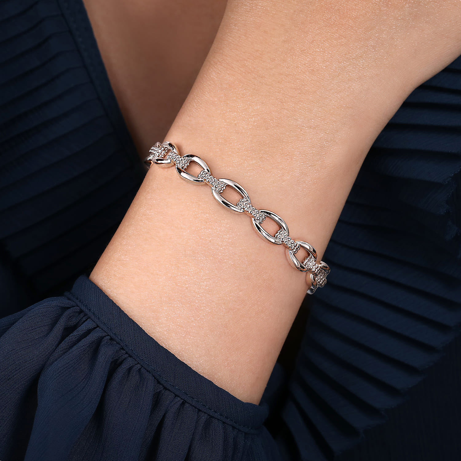 Sterling Silver Oval Link Cuff Bangle - Shot 4