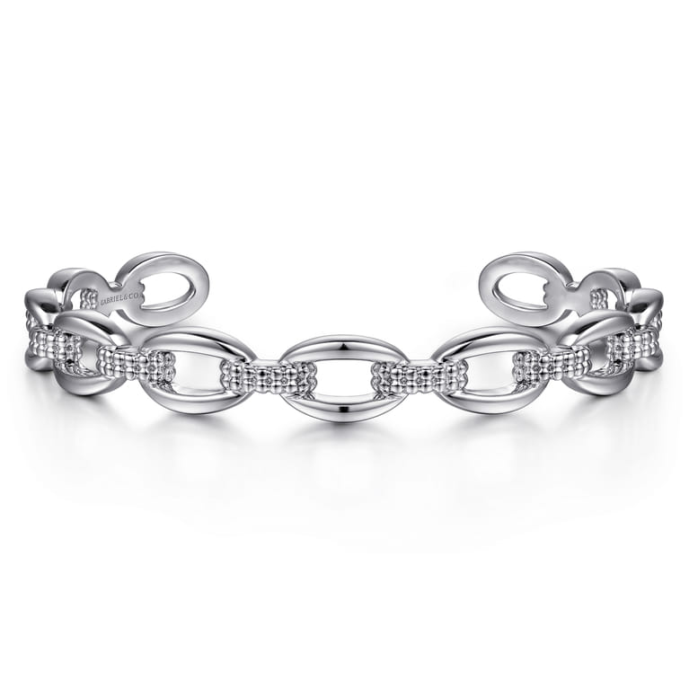 Sterling Silver Oval Link Cuff Bangle - Shot 1