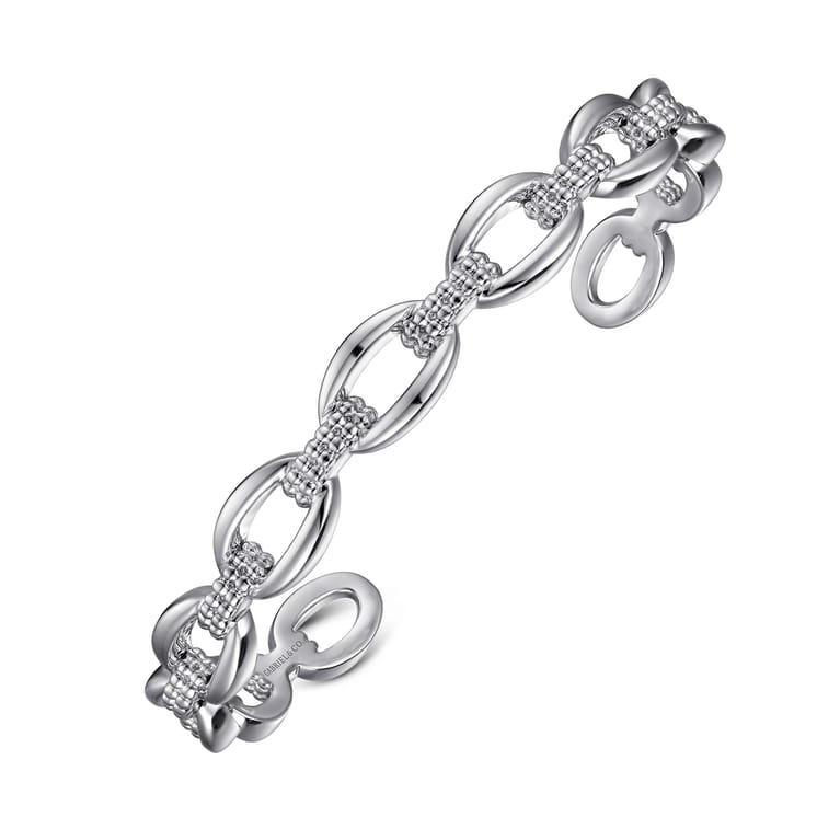 Sterling Silver Oval Link Cuff Bangle - Shot 2