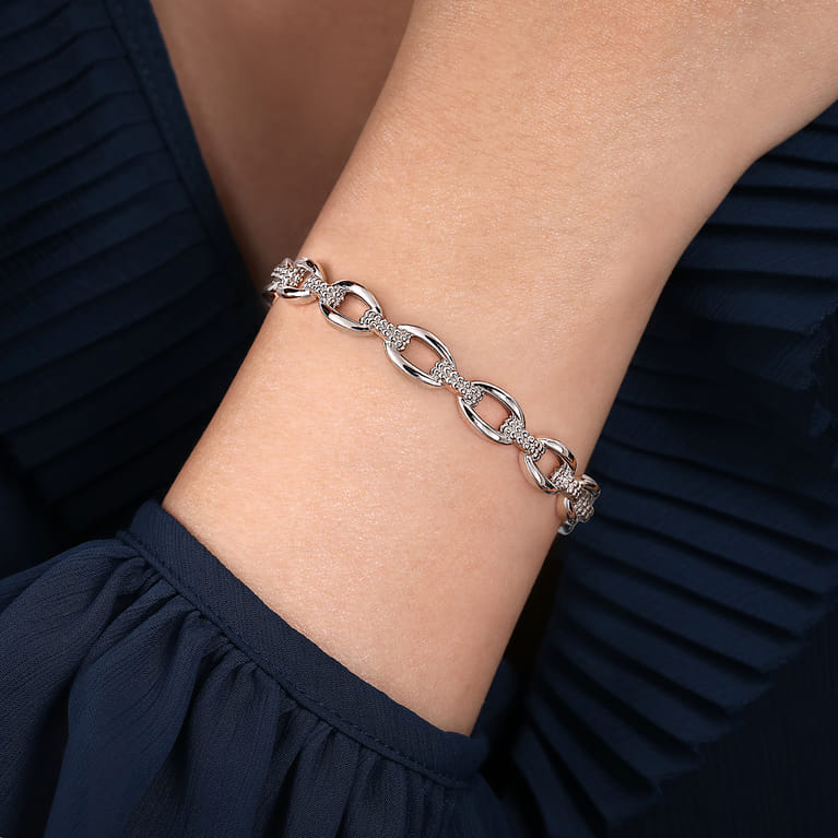 Sterling Silver Oval Link Cuff Bangle - Shot 4