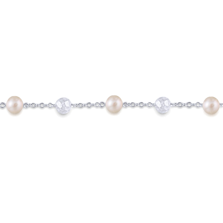 Sterling Silver Pearl Rosary Bracelet with Blue Topaz Stone Cross - Shot 2