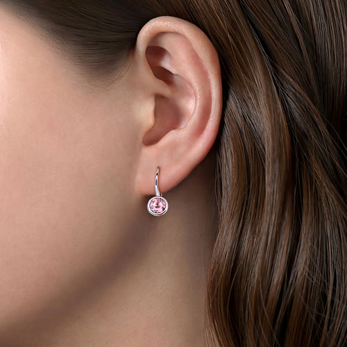 Sterling Silver   Pink Created Zircon Leverback Earrings - Shot 2