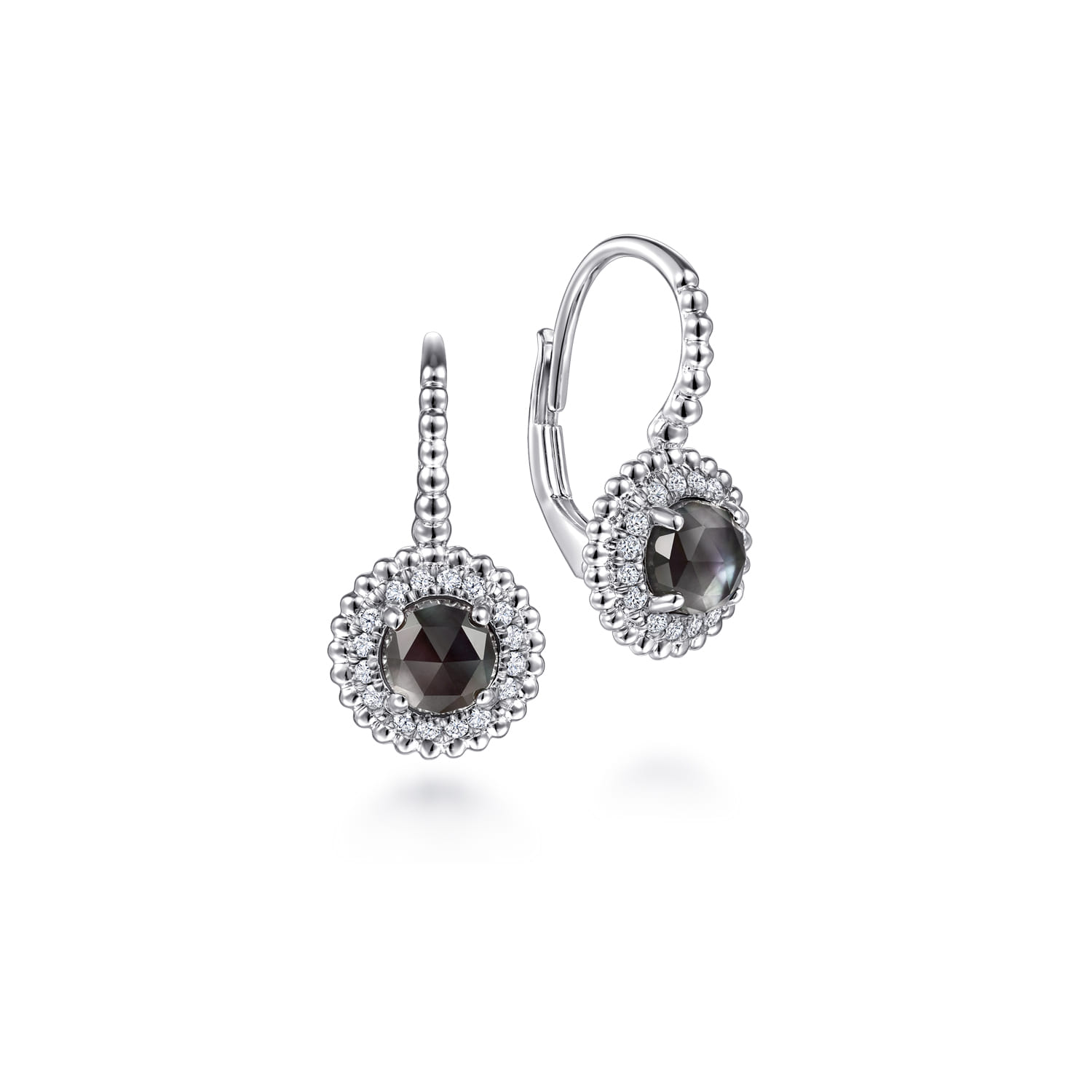Sterling Silver Rock Crystal Black MOP and White Sapphire Bujukan Earrings - 0.16 ct - Shot 1
