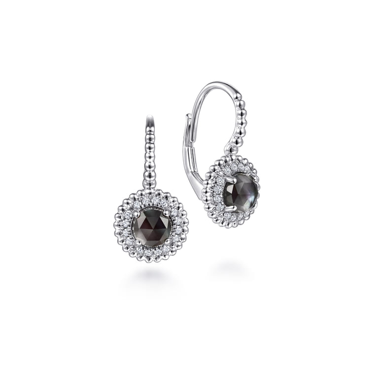 Sterling Silver Rock Crystal Black MOP and White Sapphire Bujukan Earrings - 0.16 ct - Shot 1