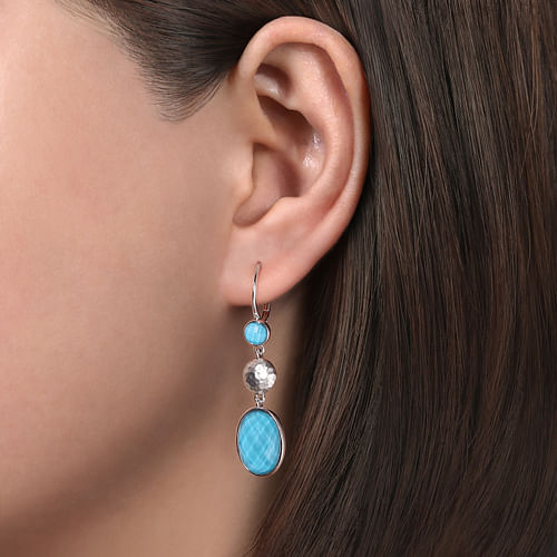 Sterling Silver Rock Crystal Turquoise Drop Earrings - Shot 2