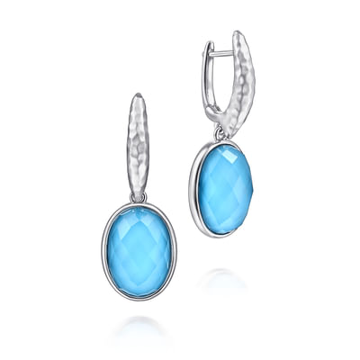 Sterling Silver Rock Crystal Turquoise Oval Drop Earrings