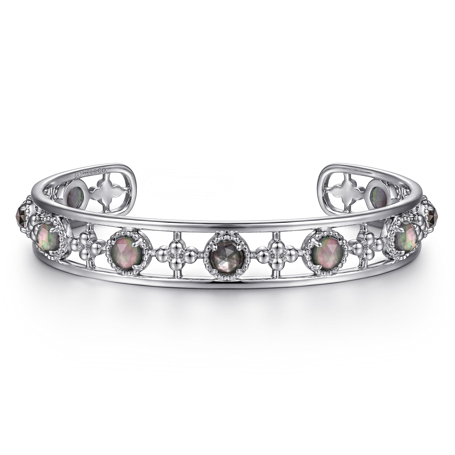 Sterling Silver Rock Crystal and Black MOP Bangle - Shot 1