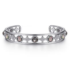 Sterling Silver Rock Crystal and Black MOP Bangle