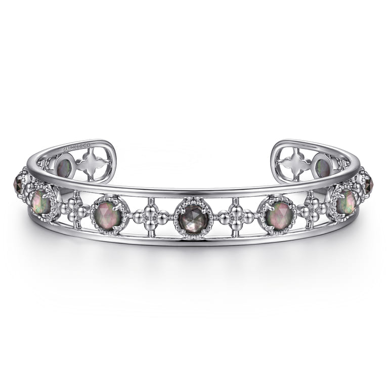 Sterling Silver Rock Crystal and Black MOP Bangle - Shot 1