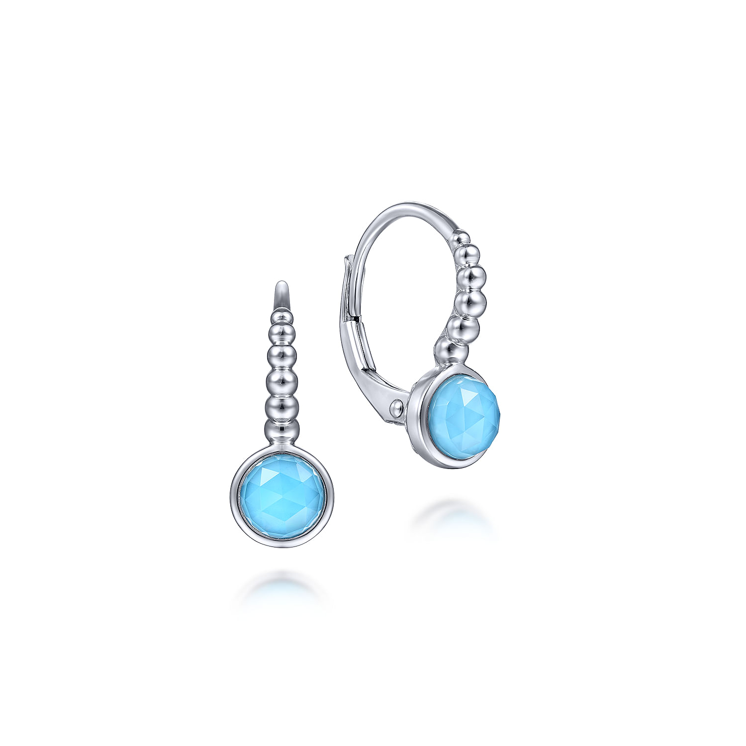 Sterling Silver Rock Crystal and Turquoise Bujukan Leverback Earrings