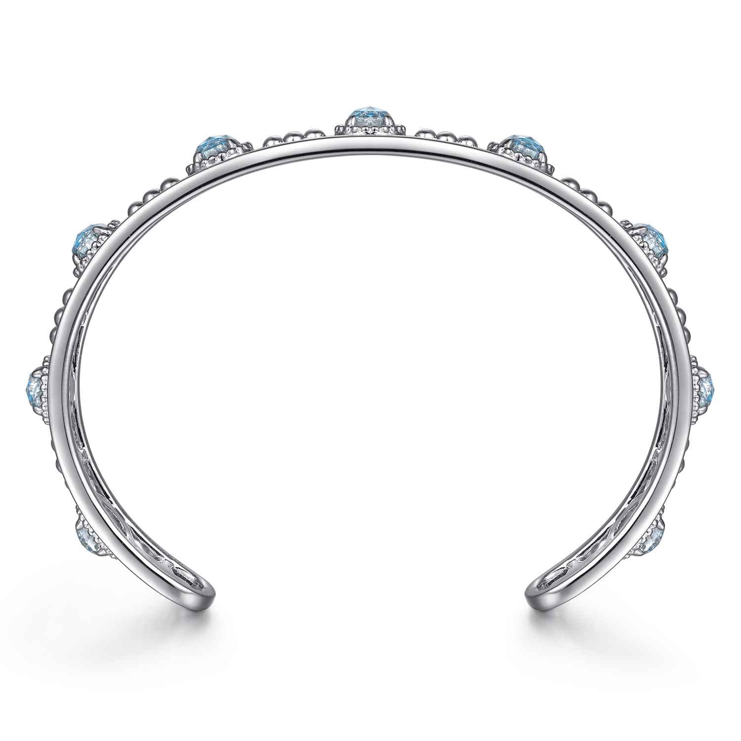 Sterling Silver Rock Crystal and Turquoise Station Bangle - Shot 3