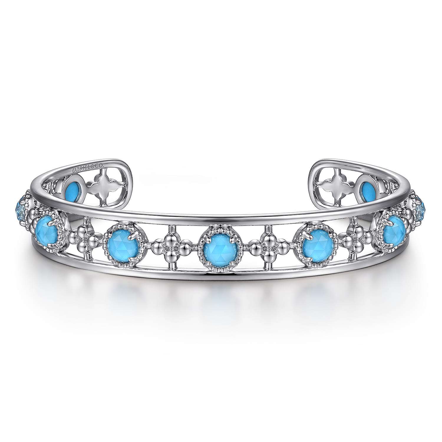 Sterling Silver Rock Crystal and Turquoise Station Bangle - Shot 1