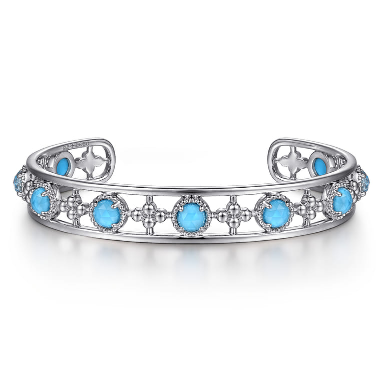 Sterling Silver Rock Crystal and Turquoise Station Bangle - Shot 1