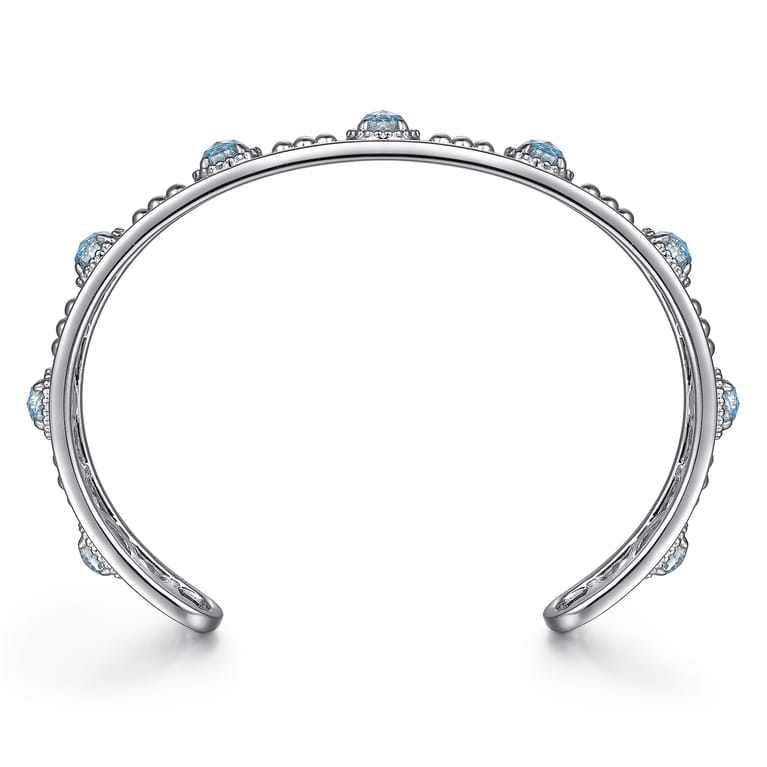 Sterling Silver Rock Crystal and Turquoise Station Bangle - Shot 3