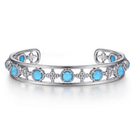 Sterling Silver Rock Crystal and Turquoise Station Bangle