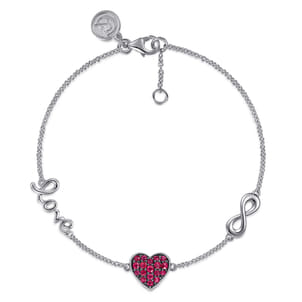 Sterling Silver Ruby Heart Love Infinity Bracelet