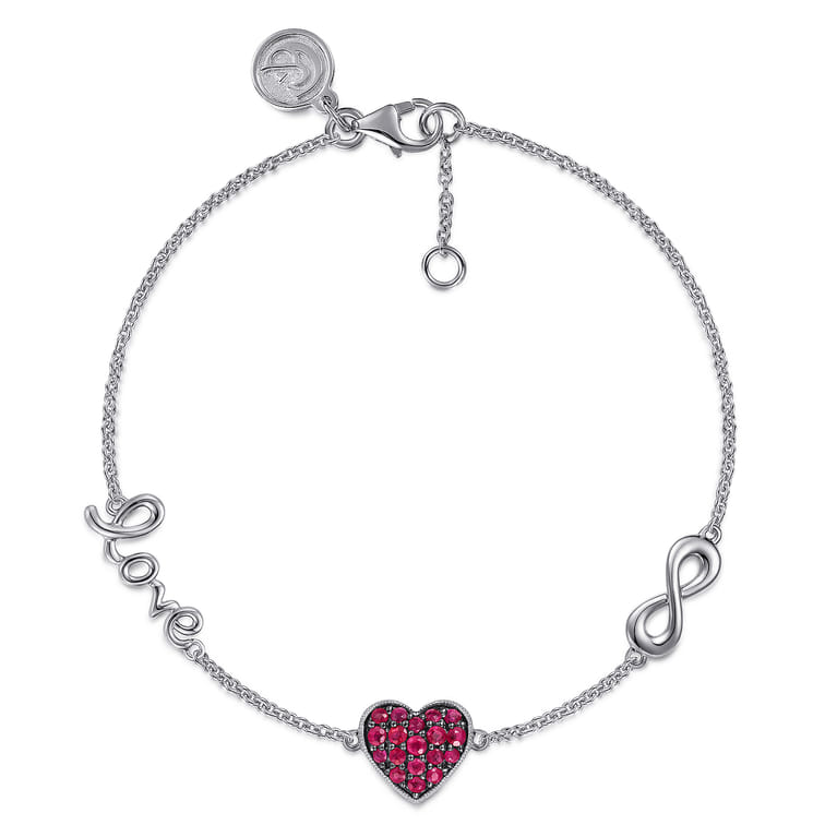 Sterling Silver Ruby Heart Love Infinity Bracelet - Shot 1