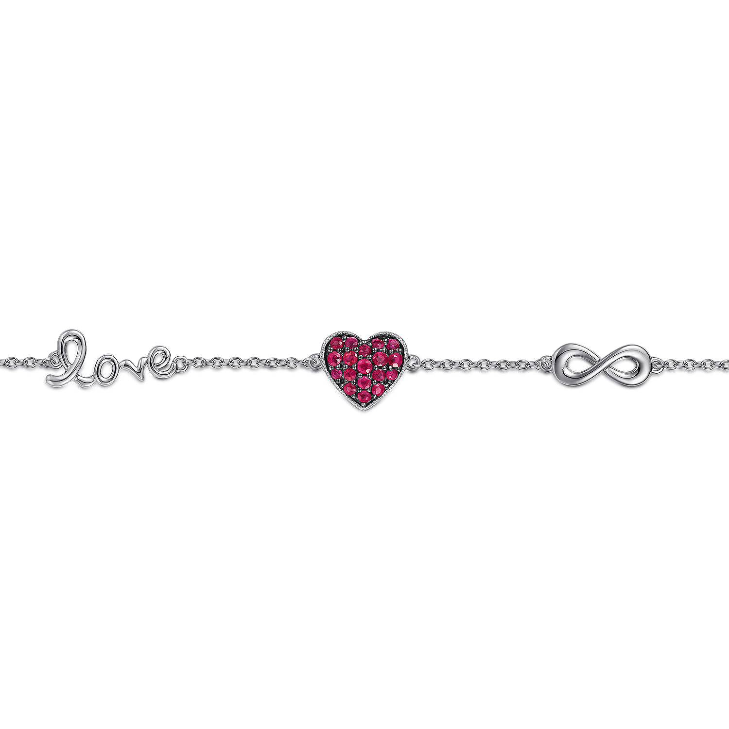 Sterling Silver Ruby Heart Love Infinity Bracelet - Shot 2
