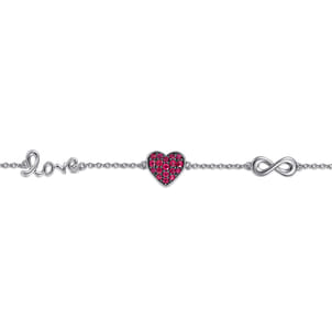 Sterling Silver Ruby Heart Love Infinity Bracelet