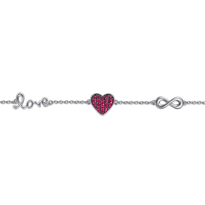 Sterling Silver Ruby Heart Love Infinity Bracelet