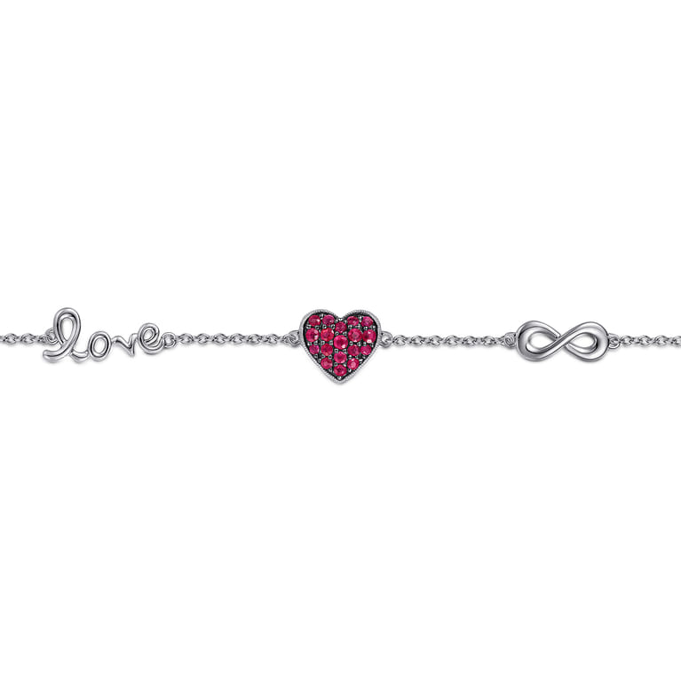 Sterling Silver Ruby Heart Love Infinity Bracelet - Shot 2