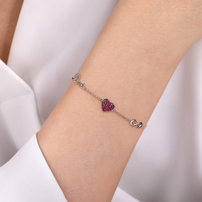 Sterling Silver Ruby Heart Love Infinity Bracelet - Shot 3