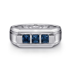 Sterling Silver Sapphire B quality Mens Ring in High Polish Finish