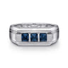 Sterling Silver Sapphire B quality Mens Ring in High Polish Finish