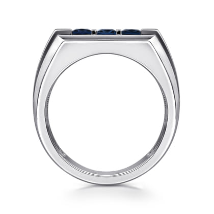 Sterling Silver Sapphire B quality Mens Ring in High Polish Finish