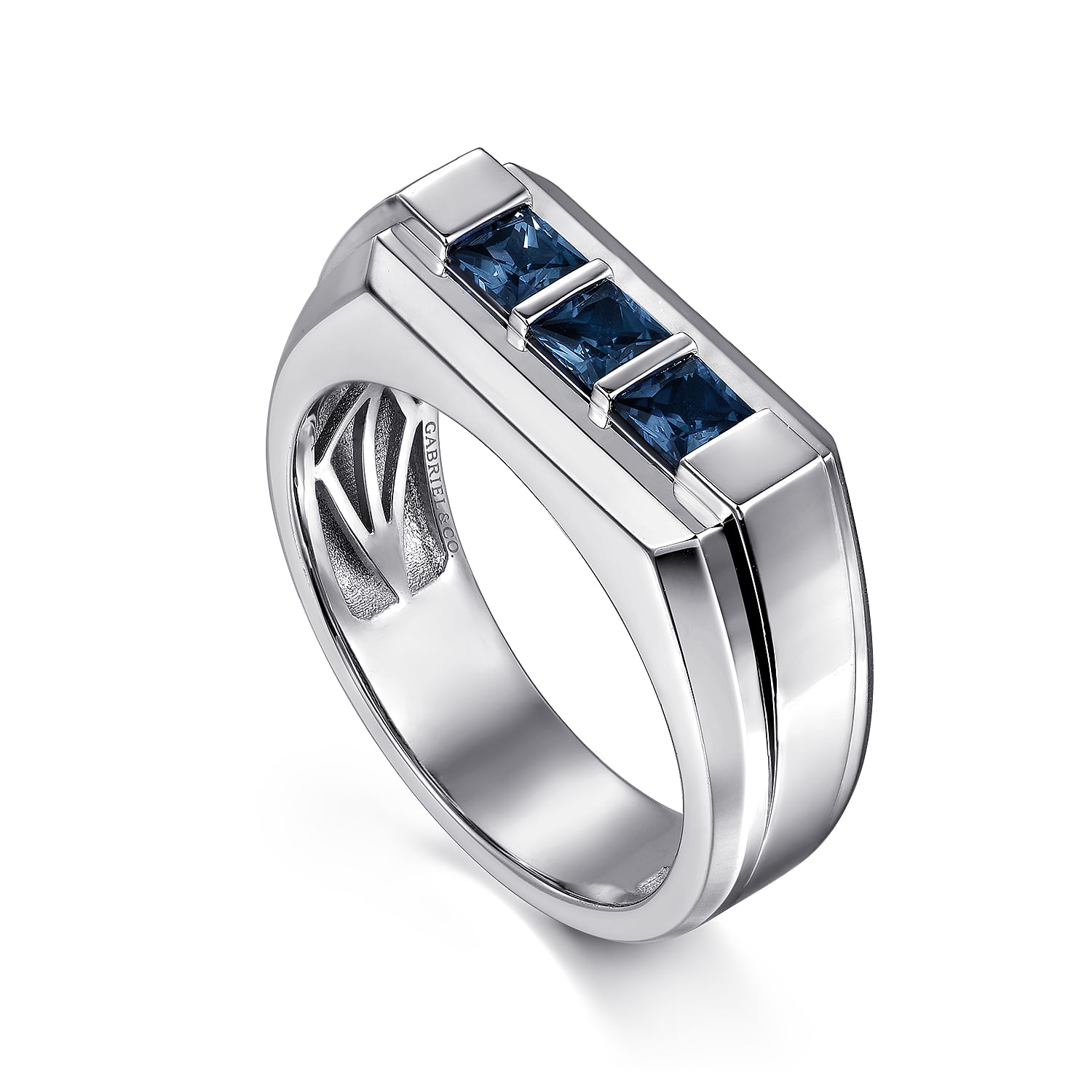 Sterling Silver Sapphire B quality Mens Ring in High Polish
