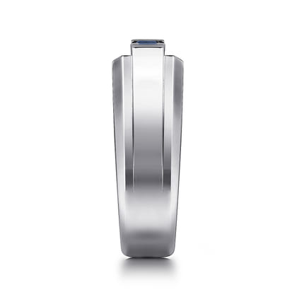 Sterling Silver Sapphire B quality Mens Ring in High Polish Finish