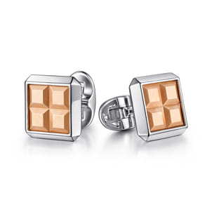 Sterling Silver Square Cufflinks with 14K Rose Gold Squares