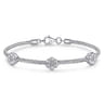 Sterling Silver-Stainless Steel Twisted Cable Bangle with 3 Flower Cluster Diamond Stations - 0.02 ct
