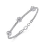 Sterling Silver-Stainless Steel Twisted Cable Bangle with 3 Flower Cluster Diamond Stations - 0.02 ct