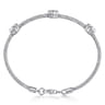 Sterling Silver-Stainless Steel Twisted Cable Bangle with 3 Flower Cluster Diamond Stations - 0.02 ct