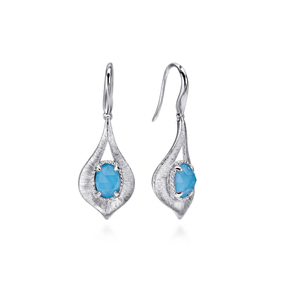 Sterling Silver Teardrop Rock Crystal and Turquoise Drop Earrings