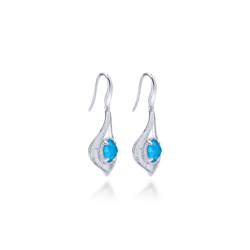 Sterling Silver Teardrop Rock Crystal and Turquoise Drop Earrings - Shot 2